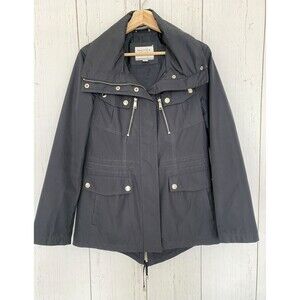 Nautica Women's Rain Utility Jacket Navy Blue Silver Full Zip Hooded Coat Size M